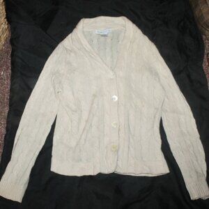 Wendy B Cable Knit 100% Cashmere Cardigan Pearlized Buttons Sweater Runs Big
